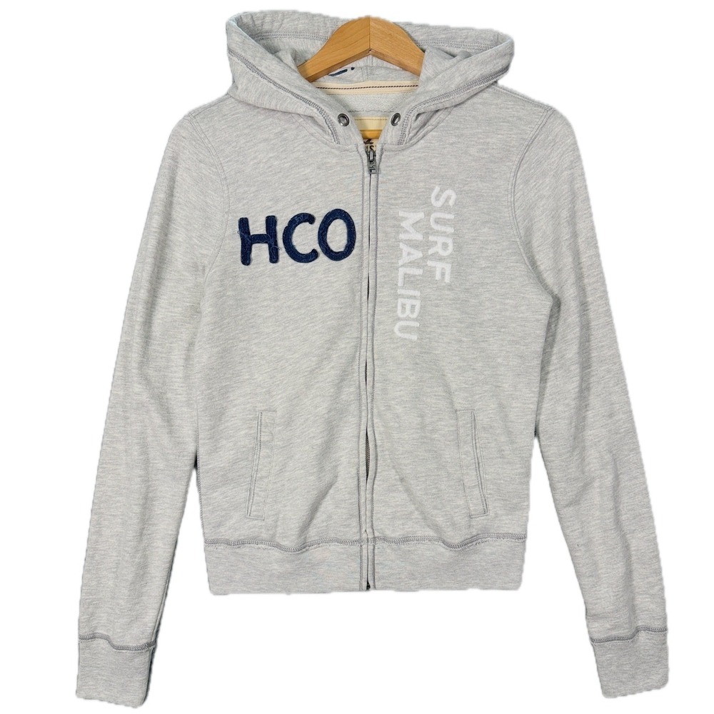 Hollister Zip Up Hoodie Womens L Gray HCO Surf Malibu Y2K Cotton Blend Casual